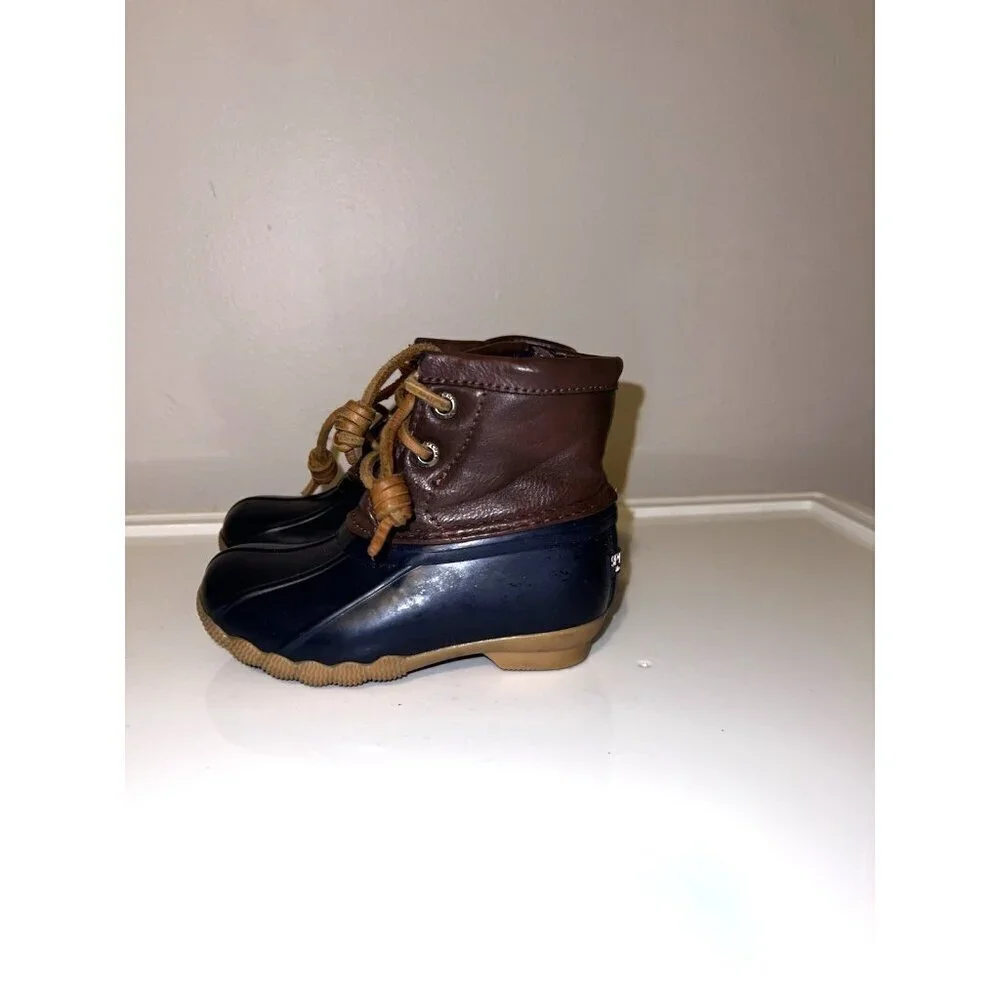 Sperry Saltwater Baby Duck Navy and Brown Lace Zipper Boots Sz  6 Months